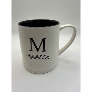 Dwell Studios Monogram M Speckled Ceramic Mug Cream Black Botanical Initial Cup